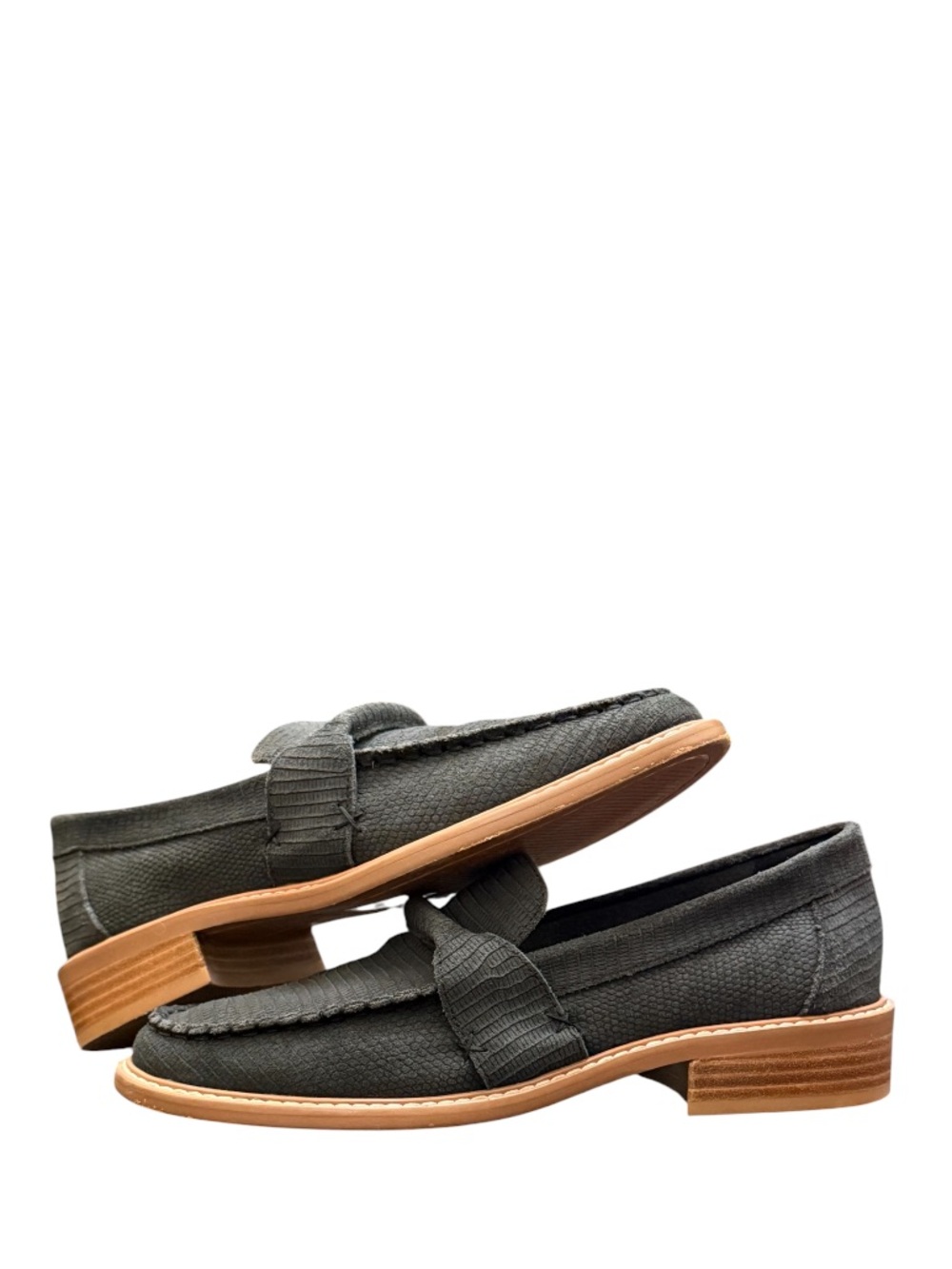FREE PEOPLE - DARK GREY SUEDE EXTERIOR WITH BROWN WOODEN HEELS “BEDFORD” LOAFERS